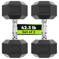 HANDBODE Hex Dumbbell Set of 2, Rubber Encased Fixed Dumbbells, 2.5-65 lb | Non-Slip Comfortable Handles, Hand Weights for Strength Training, Ideal for Home Gym Workouts - size: 42.5 lb, Pair, style: Chrome Handle