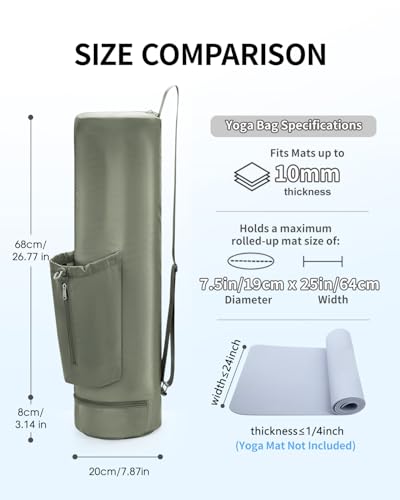 sportsnew Yoga Mat Bag, Full Zip Cargo Yoga Mat Carrier Bag with Drawstring Water Bottle Pocket and Bottom Wet Pocket, Exercise Yoga Mat Carrier Holder Multi-Functional Storage Bag Patent Pending - color: Army Green, size: Large pocket
