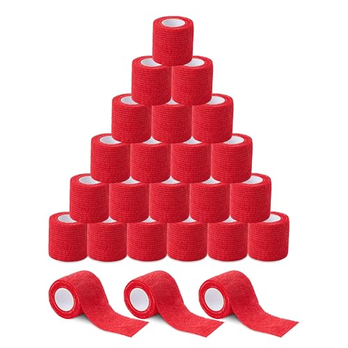 Sensi Wrap Grip Cover Sports Self Bandage Rolls 2-inch x 5-Yards 24pcs (Red) - color: Red