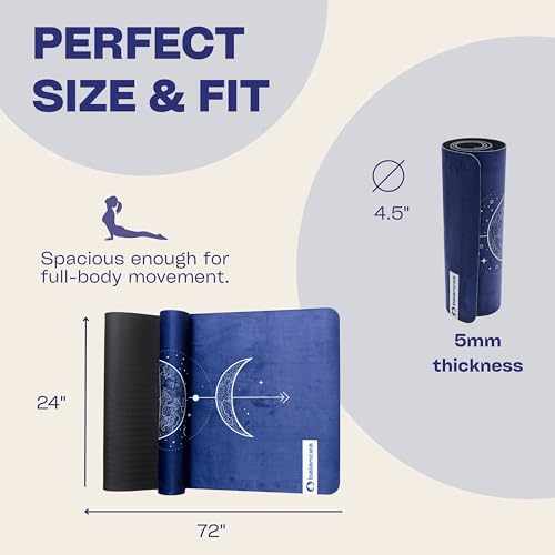 Yoga Mat With Strap 5mm Non Slip Suede & TPE - Eco-Friendly Fitness & Exercise Mat for Home Gym, Pilates, Hot Yoga, and Meditation - Lightweight Durable 72 x 24 inch Workout Mat for Women, Men - color: Blue