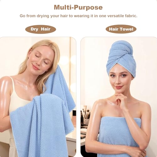 2 Pack Bath Towel Set, Waffle Bath Towel Set, Microfiber Super Soft Highly Absorbent, Sturdy Quick Drying Towels for Bathroom, Gym, Sports, Yoga (2 Piece 27" x 55", 2Blue) - color: Blue, size: 27 x 55 Inch