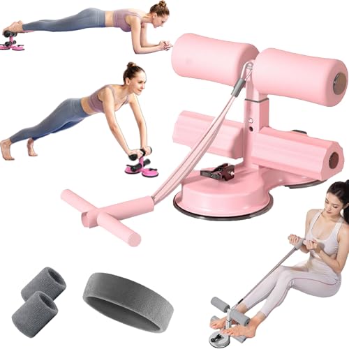 Ab Training Auxiliary Device, Portable Sit Up Exercise Equipment with 2 Strong Suction Cups and Adjustable Foot Holder, Sit Up Bar Foot Holder for Home & Gym, Sit-Ups & Core Exercises - color: Pink