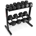 WF Athletic Supply Rubber Encased Hex Dumbbells with Rubber Grip Contoured Handle for Muscle Toning, Strength Building & Full Body Workout - color: w. 300LB Dumbbell Set w/ 2-Tier Rack