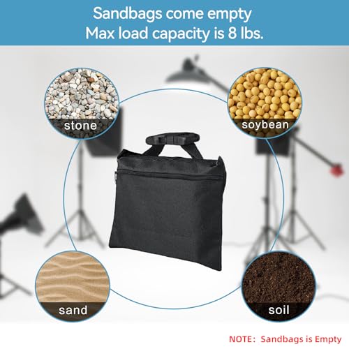 6 Packs Sand Bags - Heavy Duty SandBags for Backdrop Stand, SandBag for Weight, Weight Sand Bags with Zipper and Buckle Straps for Support Light Stand - size: 6 PCS