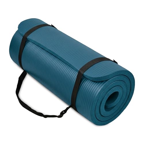 BalanceFrom Yoga Mat, 1-Inch Extra Thick High Density Exercise Mat, Anti-Tear Exercise Yoga Mat with Carrying Strap, Suitable for Various Yoga Exercises, Multiple Colors - color: Navy Blue