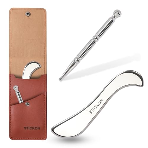 STICKON 2 in 1 Stainless Steel Gua Sha, Acupressure Pen, Muscle Scraper Tools Set, Muscle Scraping Tool Trigger Point Massage Tool Deep Tissue Acupressure Pen(STICKON-59) - style: STICKON-59 Shape