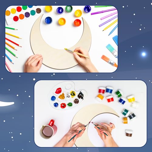 12 Pack 12 Inch Wooden Moon Cutout for Crafts Large Blank Moon Cutout Unfinished Wood Slices Summer Ornaments Door Hanger Decor for Celestial Night Sky Craft - color: Moon