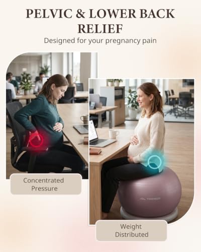 Trideer Yoga Ball Chair with Base for Office Desk, Exercise & Stability Ball Seat, Pilates Ball for Core Training, Pregnancy Ball, Back Pain Relief & Active Sitting - color: Purple, size: L(23-26inches/58-65cm)