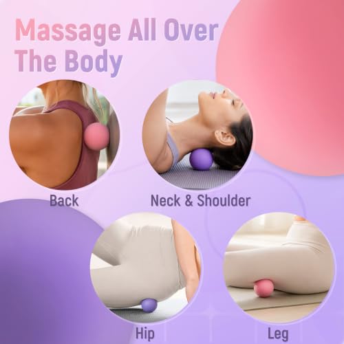 2 Pack Massage Lacrosse Balls for Myofascial Release,Yoga Deep Tissue Massage,Trigger Point Therapy and Foot Plantar Fasciitis,Muscle Soreness Massager Ball (Pink + Purple) - color: Pink + Purple