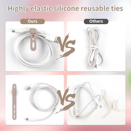 Oligei 25 Pcs Silicone Cable Ties, Cable Ties Reusable, High Elasticity Cord Wraps for Electrical Cords, Cord Organizer for Earphone, Phone Charger(Khaki) - color: 25p∣khaki