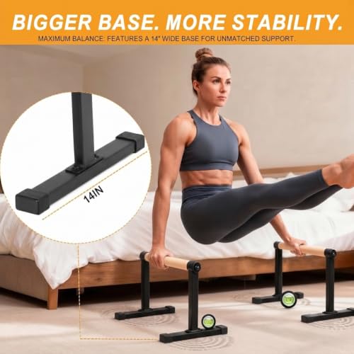 Wooden Parallel Bars 20" Length 12" Height,Dip Bar with Thick Beech Handles, Push-up stands for Handstand, L-Sit, Gymnastics, Strength Training Home Gym,Anti-slip Mats, Easy to Install,700lbs - color: Black