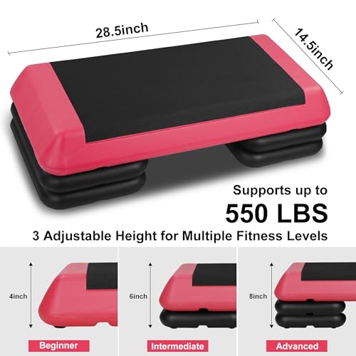 Gym Step Platform for Exercise at Home, Fitness Step for Home Workout, Adjustable Step Up Exercise Platform, Aerobic Stepper Step Platform with 4 Risers, Step Exercise Platform for Work Out - color: Black+Red