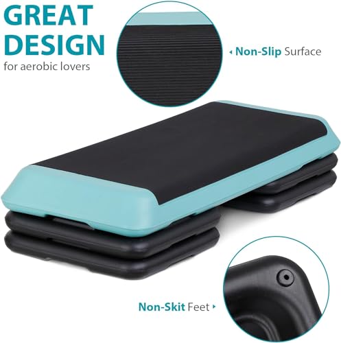 Adjustable Workout Aerobic Stepper, Exercise Step Platform Trainer with 4 Risers,Non-Slip Surface for Home Gym Workout Training - color: Green