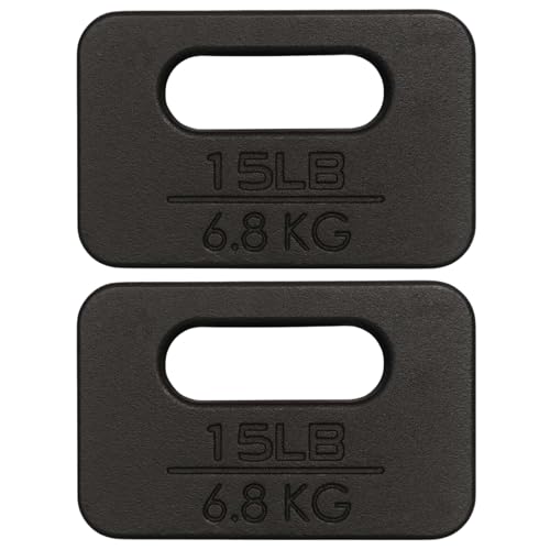 Yes4All Cast Iron Rucking Weight for Backpack, Training Weight Plate with Ergonomic Rounded Handle, Protective Glossy Finish for Weighted Walking, Hiking, Rucking, Resistance Workout - style: I. 2x15LB