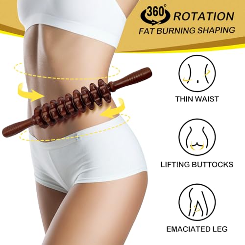 Manual Massager Wooden Handheld Roller Trigger Point Massage Stick for Fascia, Cellulite, Muscle & Abdomen, Body Therapy Massager, Muscle Belly Relief Tool, Coffee - color: Coffee