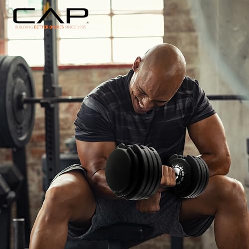 CAP ADJUSTABELL Adjustable Dumbbell Set, Premium Quick Select Adjustable Weights for Strength Training, Singles & Pairs, 12.5 LB, 25 LB & 55 LB, Round & Hex Dumbbells, Multiple Grip Handle Options - size: 55 lb - Honeycomb Chrome and Black Handle, style: