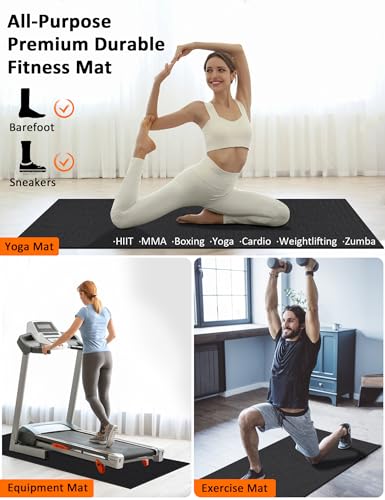 Large Exercise Mat 8'x5'|12'x6'|6'x4'|6'x2' Workout Mat for Home Gym Mats Exercise Heavy Duty Gym Flooring Fitness Mat Large Yoga Mat Cardio Mat for Weightlifting, Jump Rope, MMA, Shoe-Friendly - color: Black6'x2'