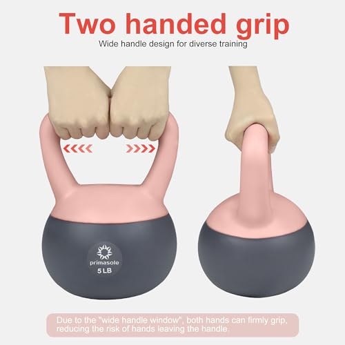 Primasole Soft Kettlebell - Anti-Slip Grip, Neoprene Material, Light Gray or Light Blue, Home Workout Kettlebell Weights for Strength Training