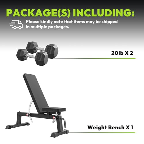 HANDBODE Adjustable Weight Bench for Full Body Workout, 1500 LBS Weight Capacity Bench Press Bench of Home Gym Strength Training, Incline Upright Flat Utility Workout Bench with Fast Adjustment - color: 1300 lb Weight Bench & 2 X 20 lb dumbbells