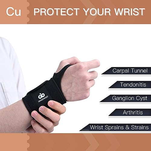 INDEEMAX 2 Pack Copper Wrist Brace Support for Carpal Tunnel, Pain Relief, Arthritis, Tendonitis, Adjustable Wrist Braces Compression Wraps Both Hands, Fit for Men and Women, Black - color: Black