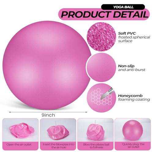 Seenelling 18 Pcs Pilates Ring and Ball Set with Resistance Bands Home Workout Pilates Equipment 11.8 Inch Magic Circle with Padded Handles, Mini Ball for Strength, Toning and Flexibility - color: Pink