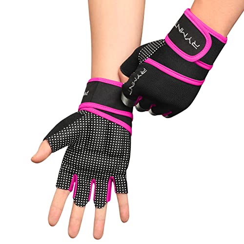 Workout Gloves with Wrist Wrap Support, Weight Lifting Gloves with Full Palm Protection & Extra Grip for Men Women Gym Exercise, Fitness, Weightlifting, Pull ups - color: Pink, size: Large