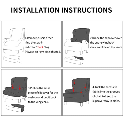 NILUOH Wingback Chair Slipcover 2 Pieces, Stretch Spandex Wingback Chair Covers Washable Slipcover for Wingback Armchairs Non-Slip Furniture Protector with Elastic Bottom for Living Room - color: Army Green