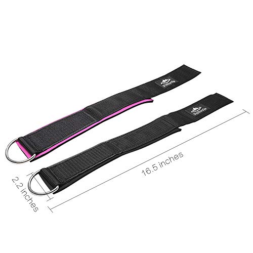 Ankle Straps Wrist Cuffs 5.5mm Neoprene Padded Large D-Ring for Cable Machines Fitness Legs Exercise Attachment Adjustable - color: Rose pink