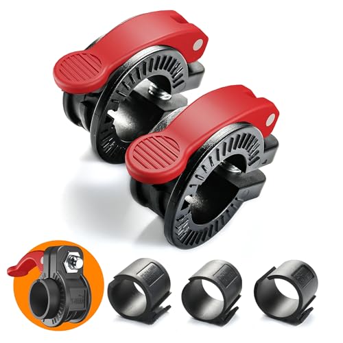 Narrow Barbell Clips 2.5cm Width for Olympic Bars, 0.9-1.18inch Adjustable Weight Clamps, Quick Release Locking Collars for Weightlifting - color: Black+red