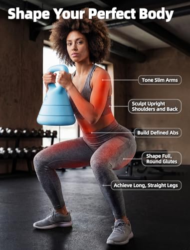 Adjustable Kettlebell, 5lb 9lb 15lb Kettlebell Weights Set, Ergonomic Design & Wide-Handle for Home Gym, Full-Body Workouts Strength Training and Weight Loss, Good for Men Women & Beginners - color: Blue