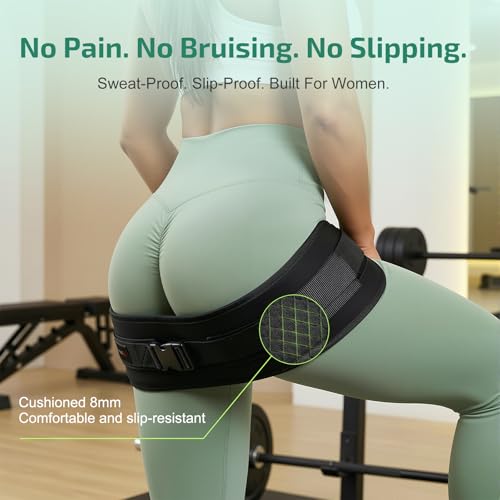 Hip Thrust Belt for Dumbbells, Kettlebells & Plates – ThrustFlex Booty Belt for Hip Thrusts & Glute Bridges, Anti-Slip 6mm Neoprene Pad, Adjustable Glute Belt for Home Gym Workouts
