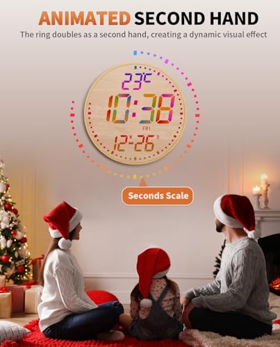 12" Large Digital Wall Mount Clock, Count Down Timer, Alarm, Big LED, 12 RGB Color, Temperature for Living Room Classroom Desk (Bamboo Elements) - style: Bamboo Elements