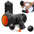 Sportneer 4 in 1 Pilates Foam Roller Muscle Relax Kit | with 2 Textured Foam Rollers Stringed Exercise Ball, Lacrosse Ball for Muscle Shoulder Back Leg Whole Body Relax Fitness Yoga - color: Black