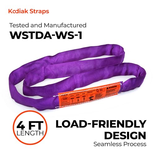 Endless Round Sling Lifting Strap- 4 Feet x 2600 lbs Vertical Capacity - Polyester Lifting Sling Strap, Heavy Duty for Rigging Moving Towing Hoisting- (1Pack)- Kodiak Straps - color: PURPLE, size: 2600LBS x 4FT