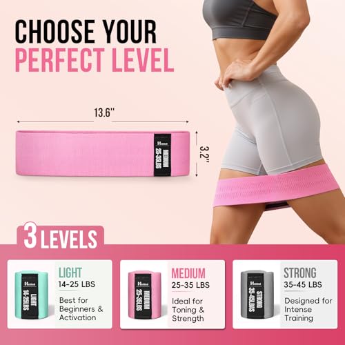 Fabric Resistance Band Set with Exercise Guide, 3 Levels for Hip and Glute | For women and men; 3 resistance levels with an exercise guide for legs, squats, yoga, fitness, and physical therapy - color: gray, pink, green