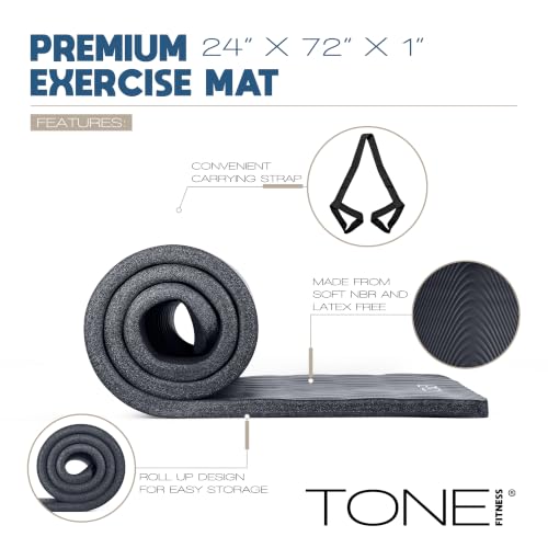 Tone Fitness 1-Inch Thick Yoga Mat | High-Density, Non-slip Exercise Mat with Carrying Strap for Yoga, Pilates, & Home Gym Workouts | Multiple Options - color: Black, style: Wave