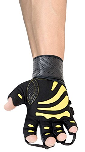 Gym Gloves Protect Your Hands & Improve Your Grip Weightlifting Grips - color: Yellow with 2.5" Wrist Wraps, size: Small