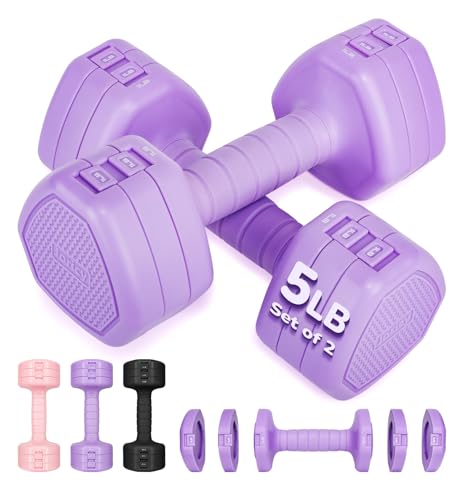 Adjustable Dumbbell Set of 2, 10LB 20LB 30LB Weight Set | Hand Weights for Women Men, Dumbbells for Home Gym Outdoor Exercise & Muscle Toning Weight Loss Rehab Strength Training - color: Purple, style: 10 lb, Pair-Rubber Handle