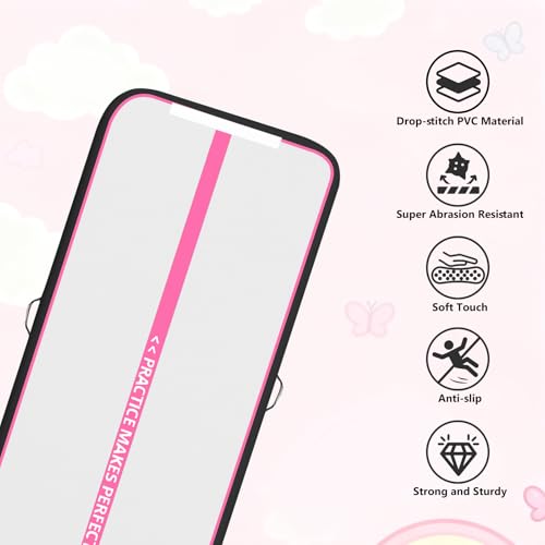 VOFiTNY All Purpose Gymnastics Mat 6.6/10/13/16/20 ft Sturdy Inflatable Tumble Track for Home/Gym - color: Pink/Black, size: 20ft*3.3ft*4inches(6m*1m*0.1m)