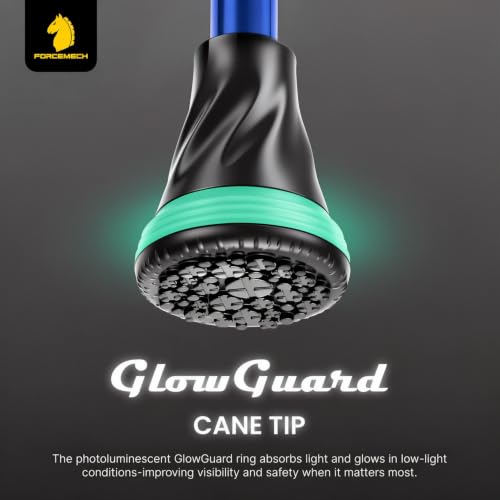 FORCEMECH GlowGuard Foldable Walking Cane for Men & Women, Adjustable Heavy Duty Cane with Glow Tip & Extra-Wide Tip - color: Gloss Blue