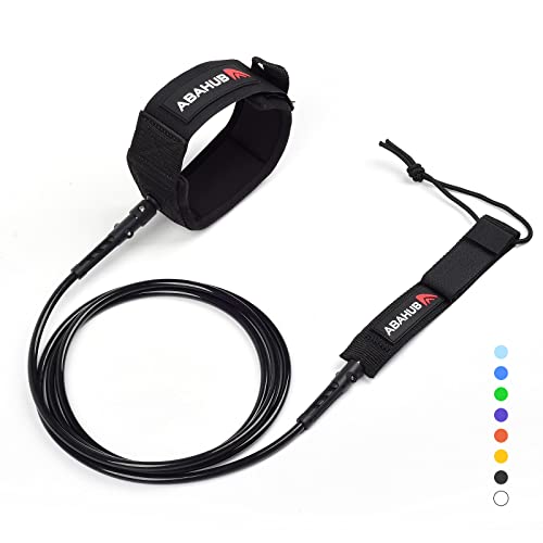 Abahub Surfboard Leash, 6/7/8/9/10 ft Straight Legrope Strap for Boards | Premium Surf Leash,Shortboard,Longboard,Durable,Tangle Free,Anti-Slip - color: Black, size: 7ft & 7mm