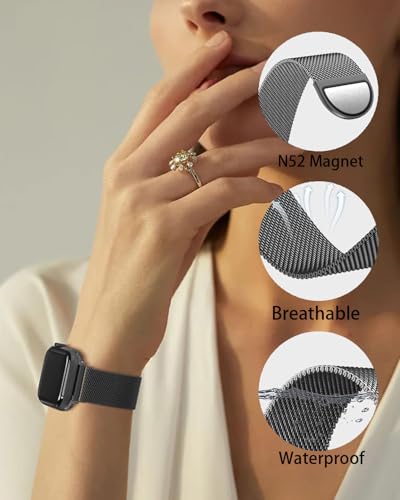 Stainless Steel Milanese Loop Compatible with Apple Watch Bands 49mm 46mm 45mm 44mm 42mm 38/40/41mm Men Women；Mesh Loop Magnetic Clasp Strap for iWatch Bands Ultra 3 2 1 Series 11 10 9 8 7 SE 6 5 4 - color: Black+Blue, size: 42mm(Series 3)/44mm/45mm/46mm/