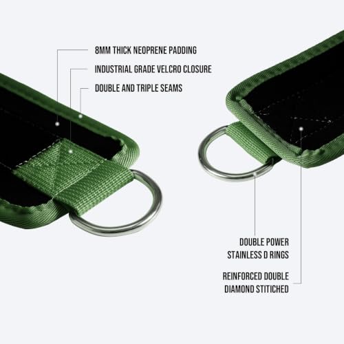 Slim Panda Ankle Strap for Cable Machine,Ankle Cuff for Kickbacks, Booty Hip Abductors,Glute Workouts, Leg Extensions, Curls for Men and Women, Adjustable with Double D-Rings - color: Green, style: Pair