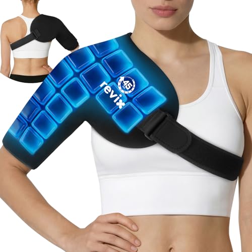 REVIX 45-Min Long-Lasting Shoulder Ice Pack, Reusable Ice Packs for Shoulder & Arm with Ice Grid Design, Flexible Gel Cold Compress Wrap for Rotator Cuff Relief, Muscle Relaxation & Soothing Fatigue - size: Standard