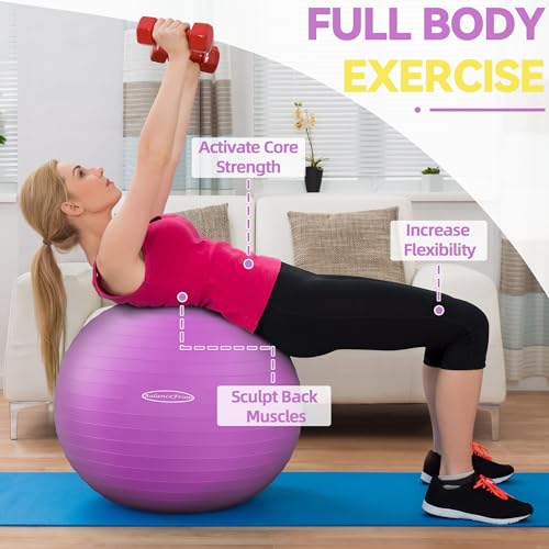 Fitvids Anti-Burst and Slip Resistant Exercise Yoga Fitness Birthing Ball with Quick Pump, 2,000-Pound Capacity, Multiple Colors and Sizes - color: Purple, style: 19-22in (48-55cm), M