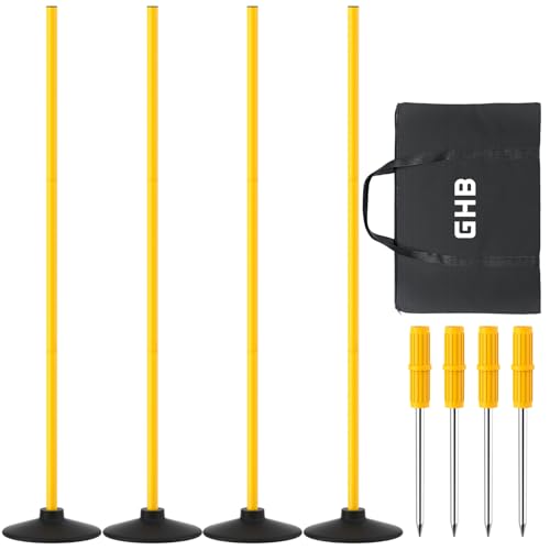GHB Agility Poles 4 Pack 50" Sports Soccer Training Poles | Detachable Speed Training Equipment Football Accessories with Rubber Base - size: B.Rubber Base+Spike
