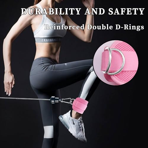 Fitness Ankle Straps for Cable Machines, 2 Pack Comfortable Adjustable Padded Ankle Wrist Cuffs, Kickback Glute Workouts for Men Women, D-Ring Leg Straps with Neoprene Padding - color: yy-Pair -pink