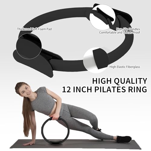 DICYWUDI Pilates Essentials Kit for Home Women, Pilates Equipment for Workouts, 6 Fabric Resistance Bands, 12 Inch Magic Circle Yoga Ring, Mini Exercise Ball, Great Exercise Equipment - color: 8pcs Black set