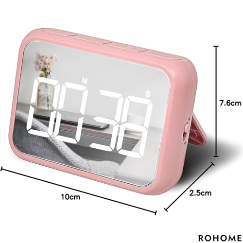 Digital Large Display Visual Timer Stopwatch for Kitchen Teacher School Classroom Cooking, Night Light Magnetic Bathroom Makeup Mirror LED Stop Clock Timer, 99 Minutes Countdown, Loud/Silent (Pink) - color: Pink