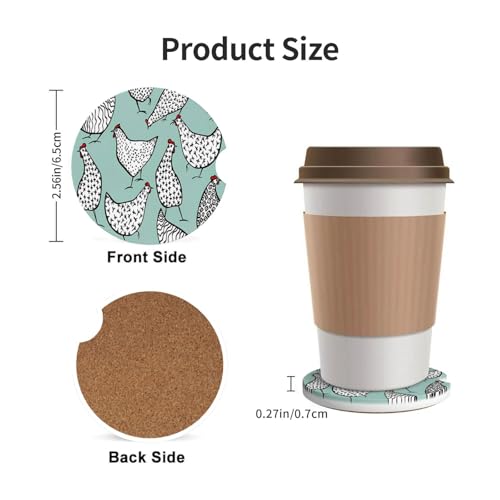 Cute Chickens Car Coasters for Cup Holders, 2 Pack Absorbent Ceramic Drink Cup Coaster for Women Men, Auto Interior Accessories - color: T21